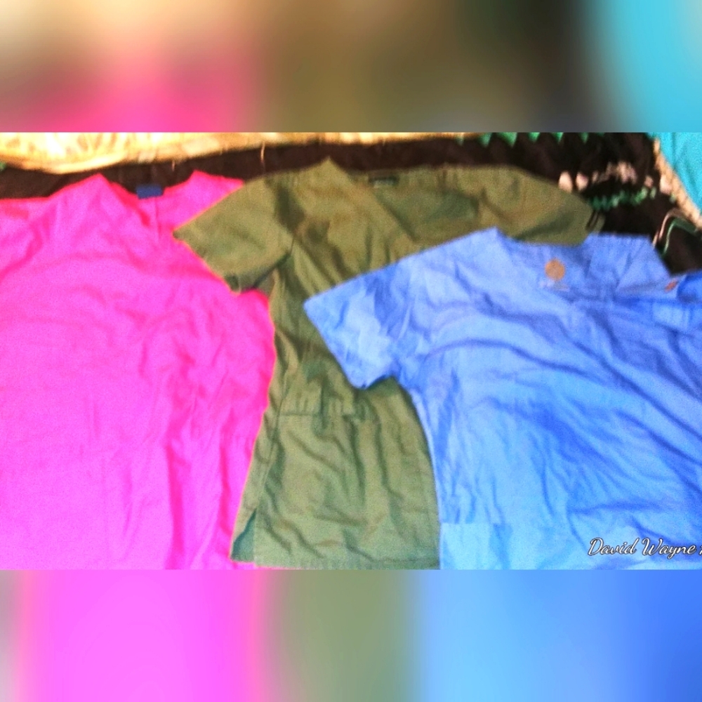Set of Pink, Green, and Blue Scrubs Tops Only All Size Small